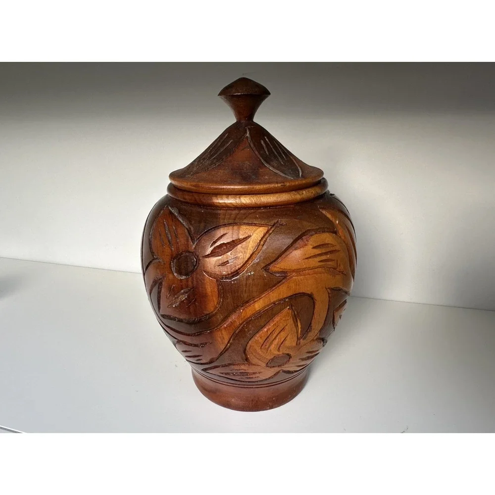 Vintage Hand Carved Wooden‎ Canister Jar 7